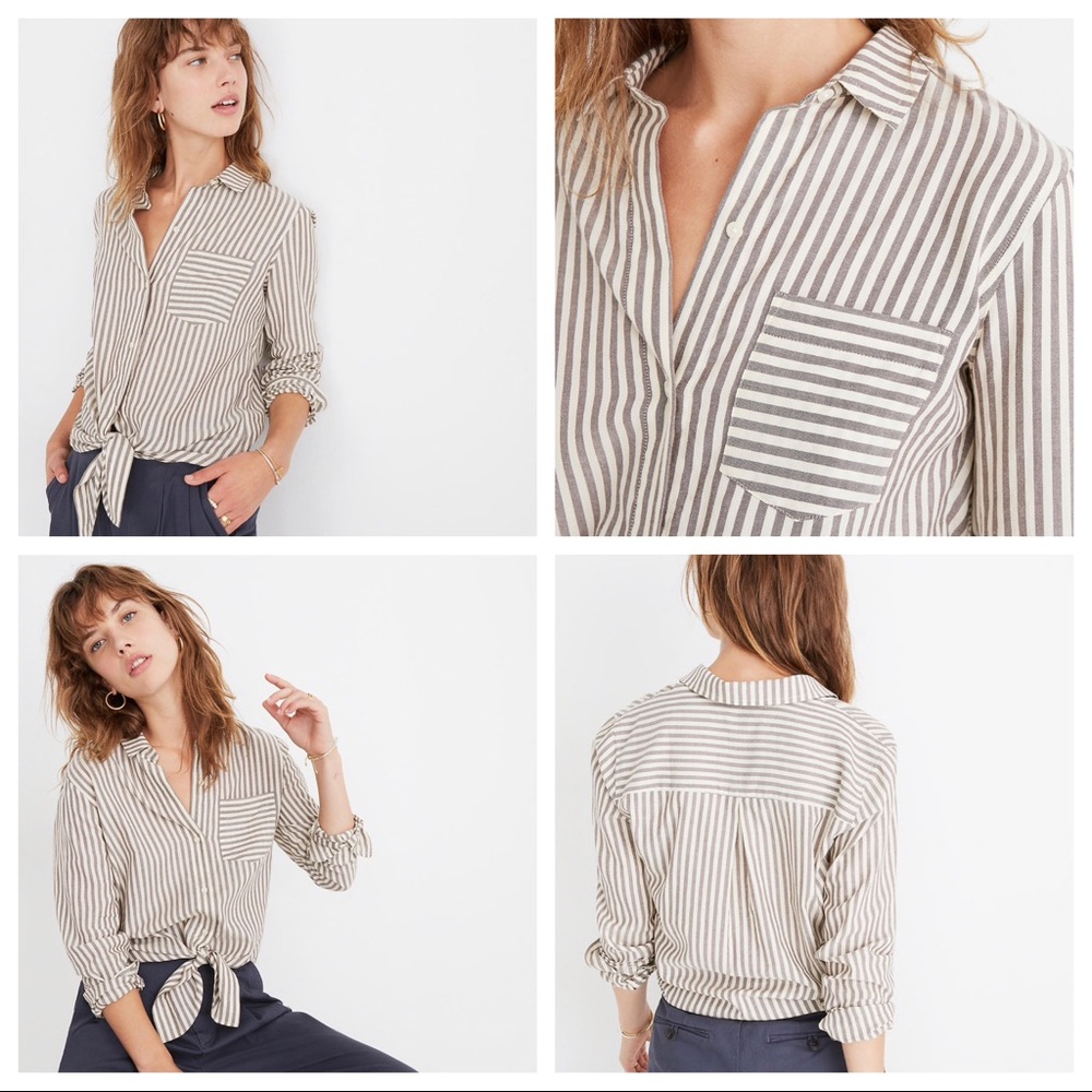🎈Madewell Tie-Front Striped Cropped Shirt Top NWT - Picture 4 of 8
